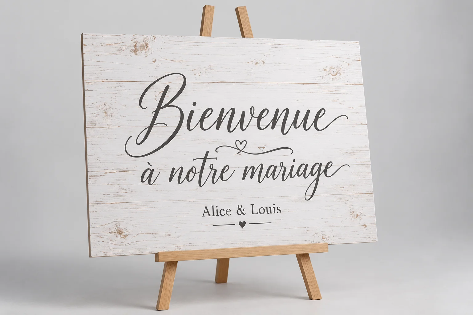 Panneau en bois blanc Bienvenue à notre mariage