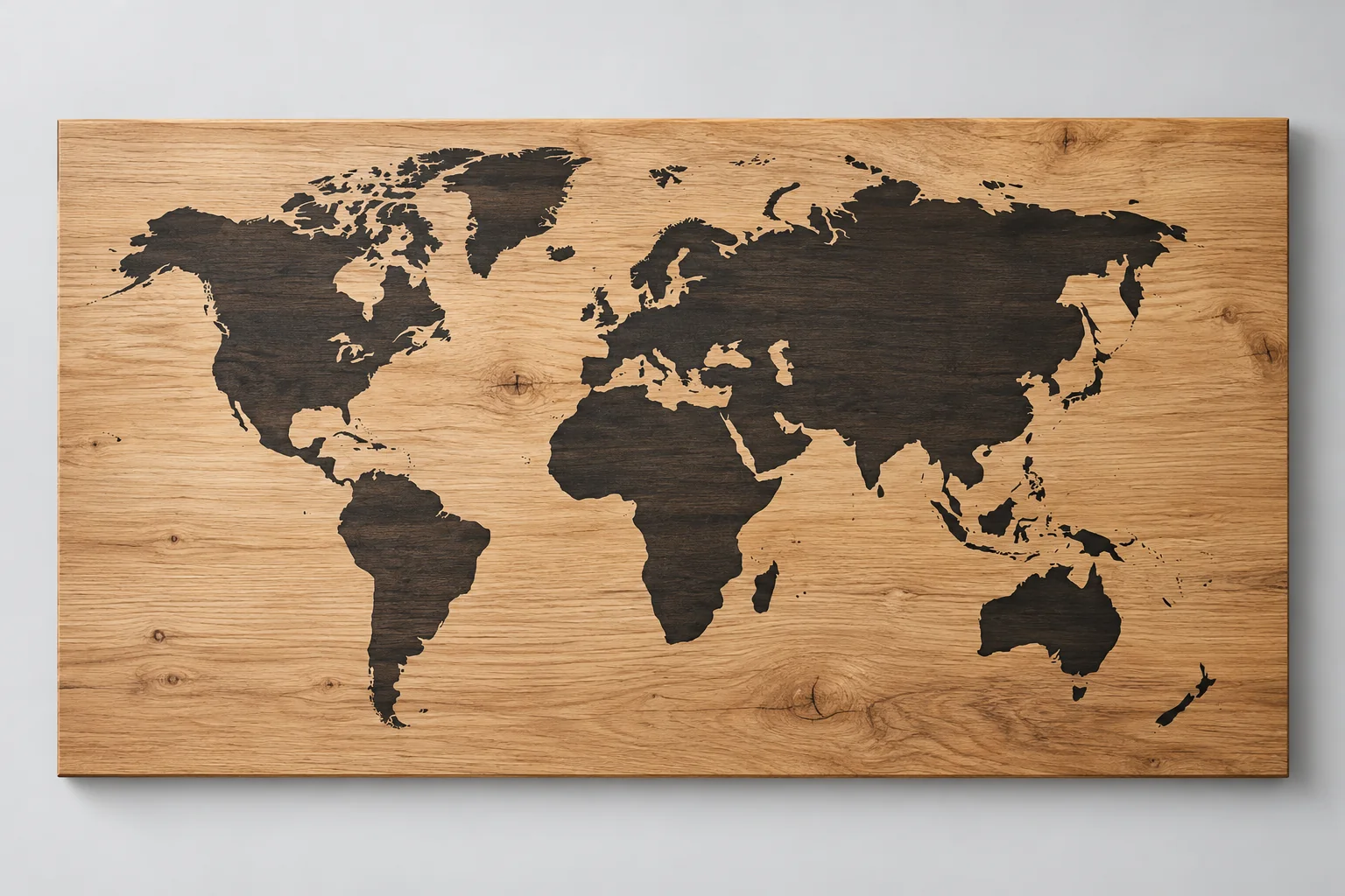 Carte du monde imprimée sur bois