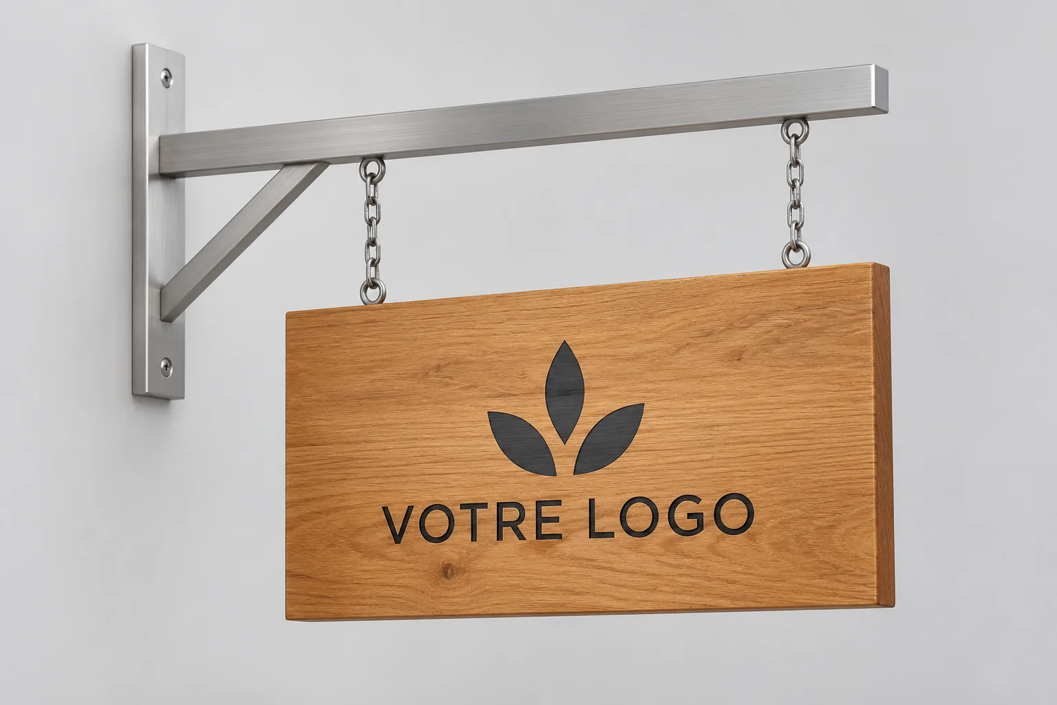 Enseigne suspendue en bois et aluminium