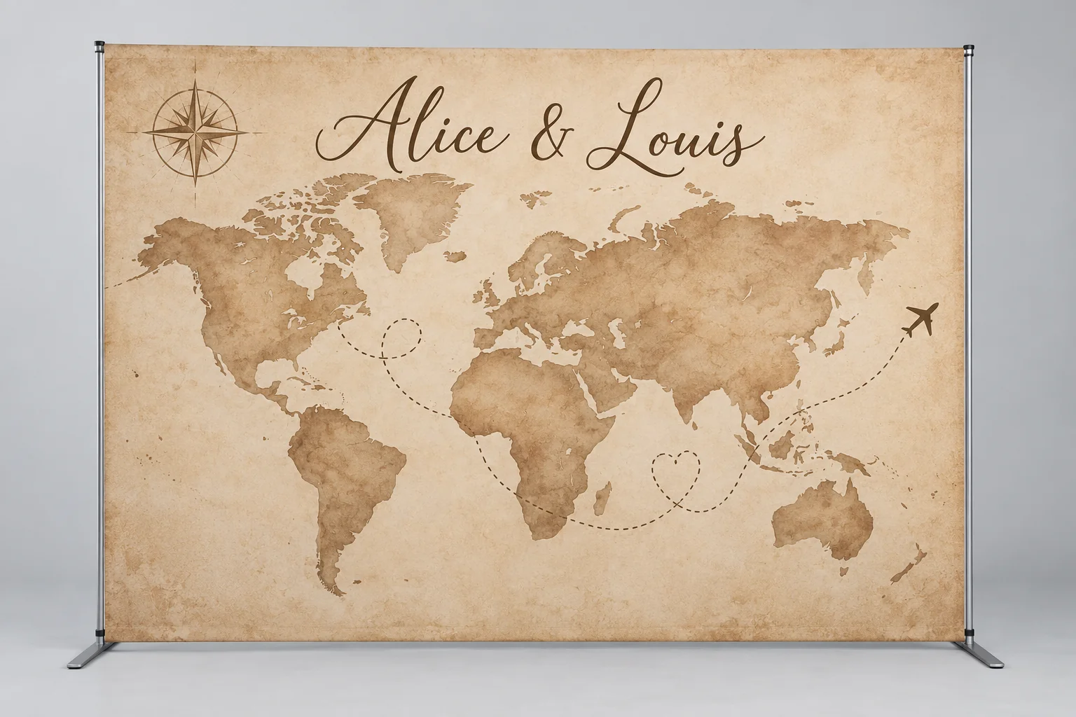 Photocall de mariage carte du monde vintage