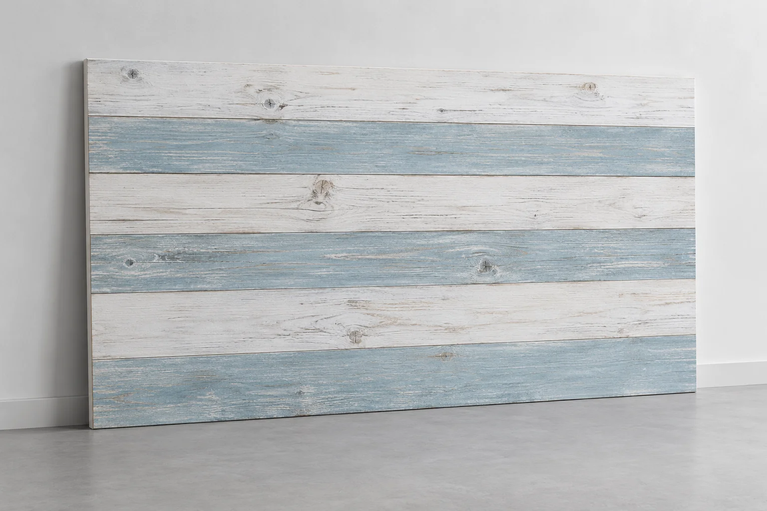 Tête de lit effet bois blanc et bleu