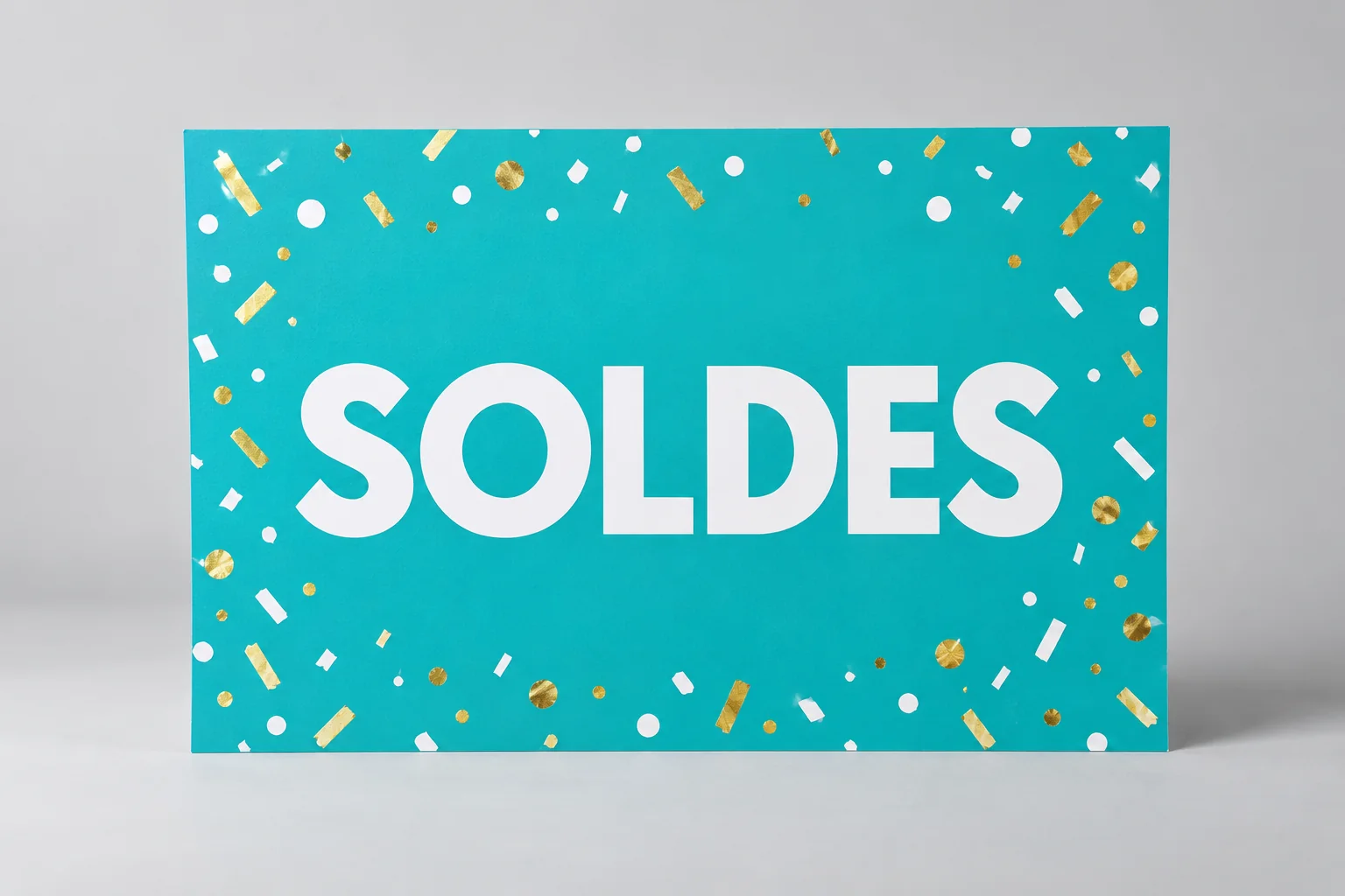 Affiche de vente de confettis turquoise