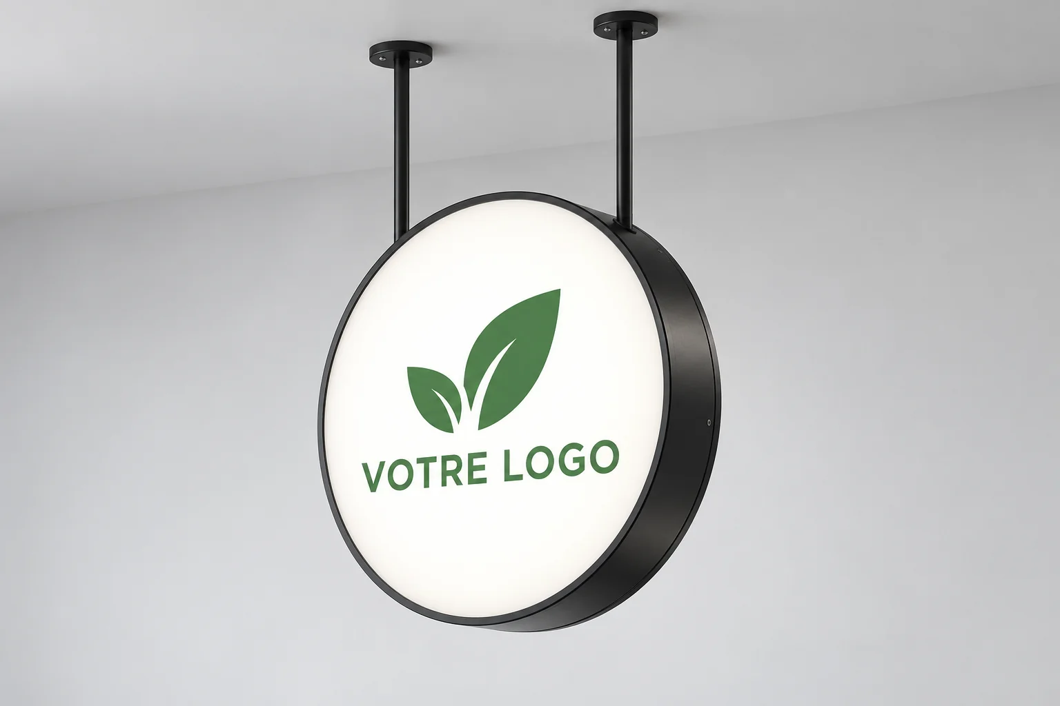 Enseigne drapeau lumineuse ronde suspendu
