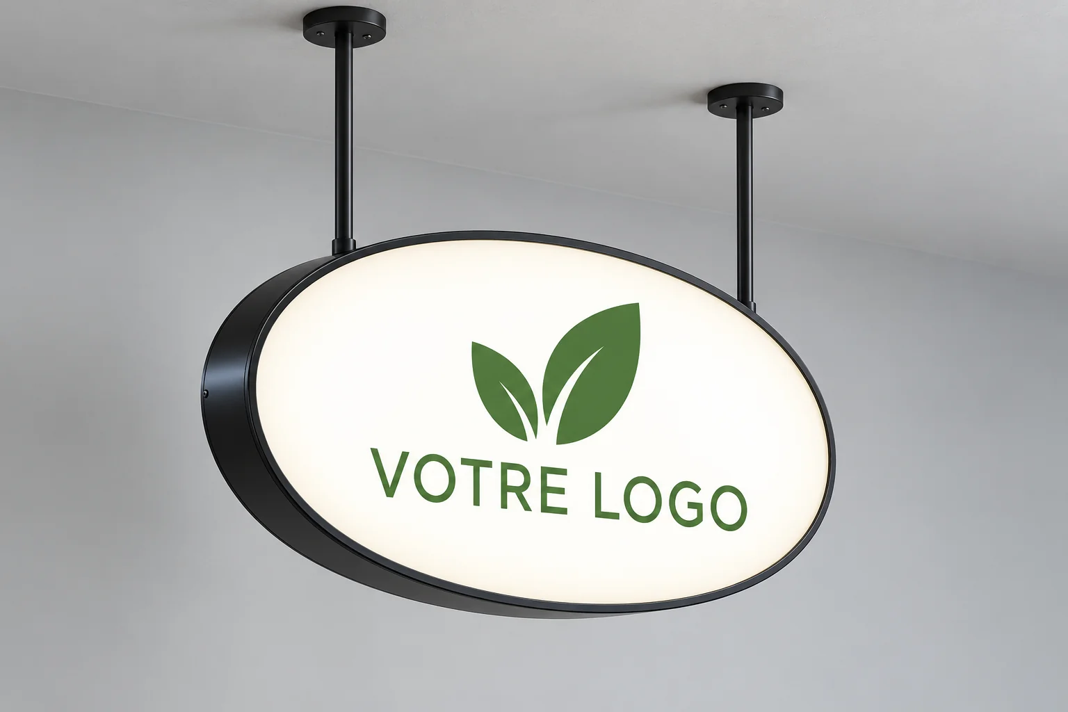 Enseigne drapeau lumineuse suspendue ovale