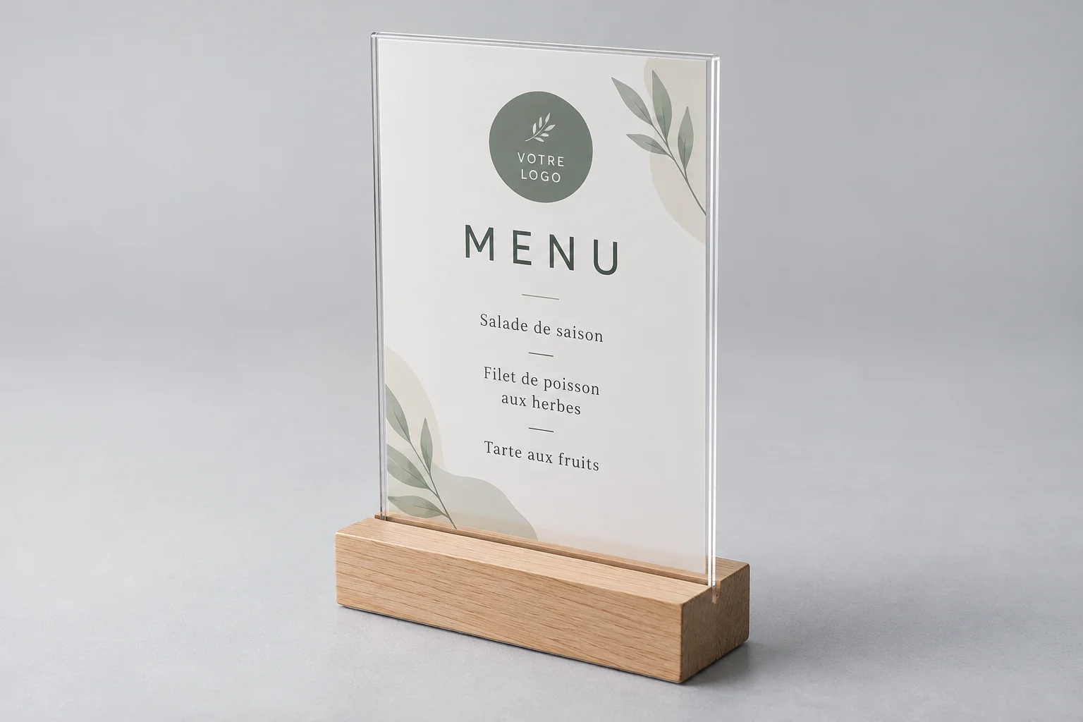 Support de menu en plexiglas base en bois