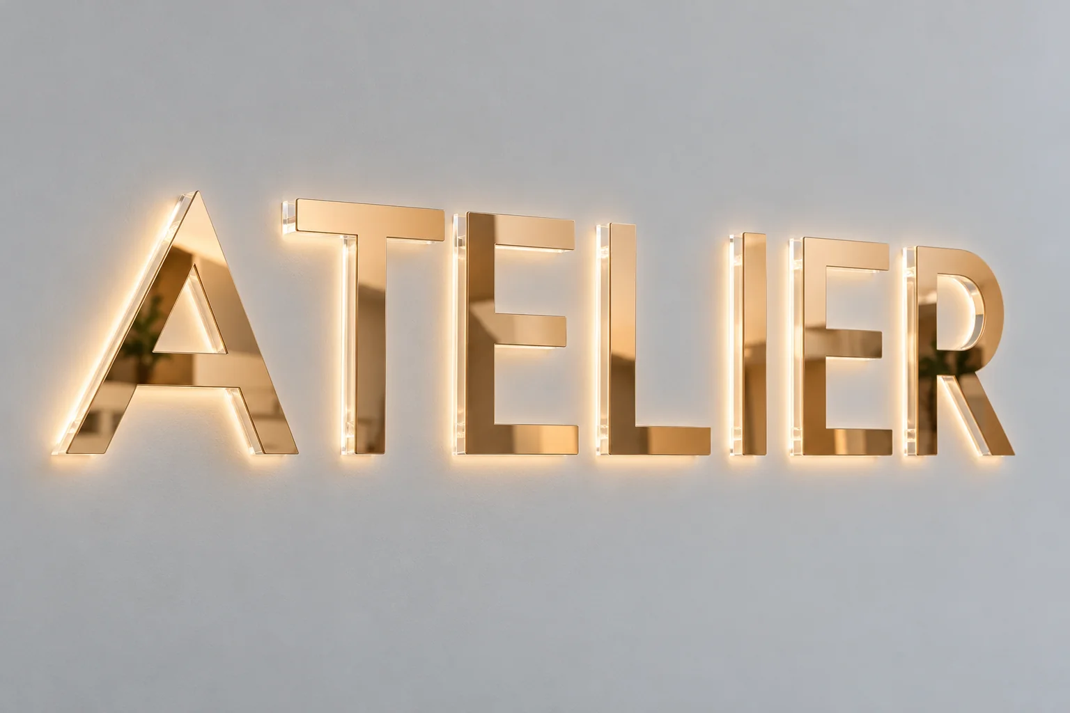 Lettres or rose miroir + plexiglas illuminé