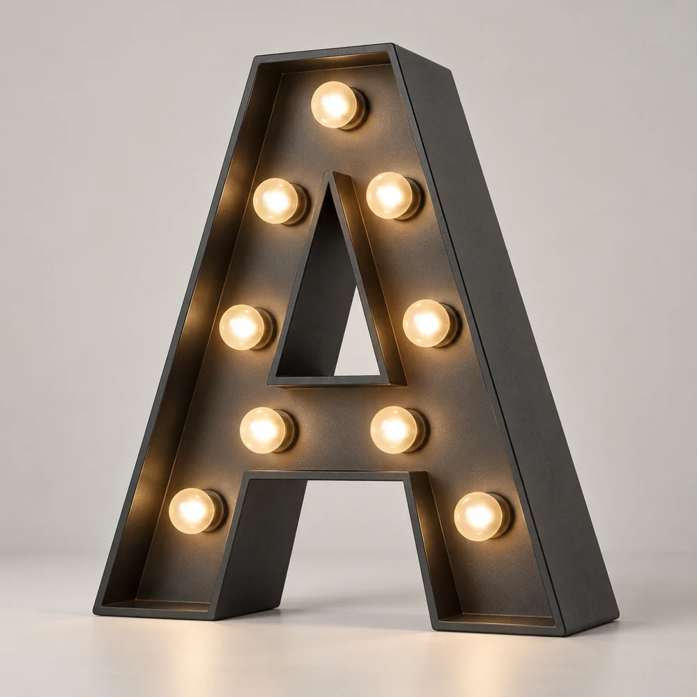 Lettres à ampoules en aluminium