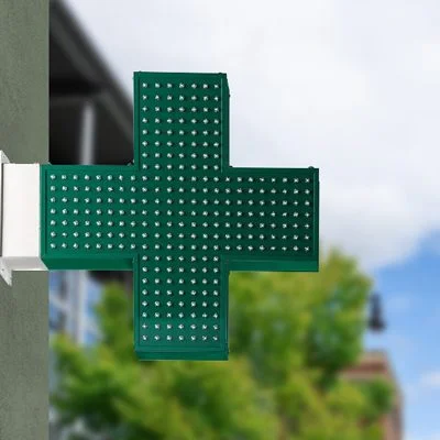 Enseigne drapeau pharmacie led off1