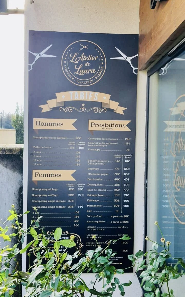 Enseigne tarifs coiffeur
