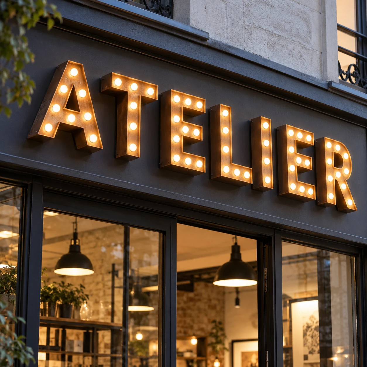Enseigne en lettres relief à ampoules LED