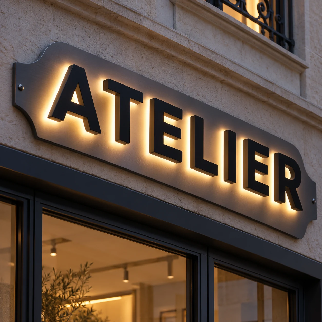 Lettres PVC rétroéclairées sur tôle à la forme
