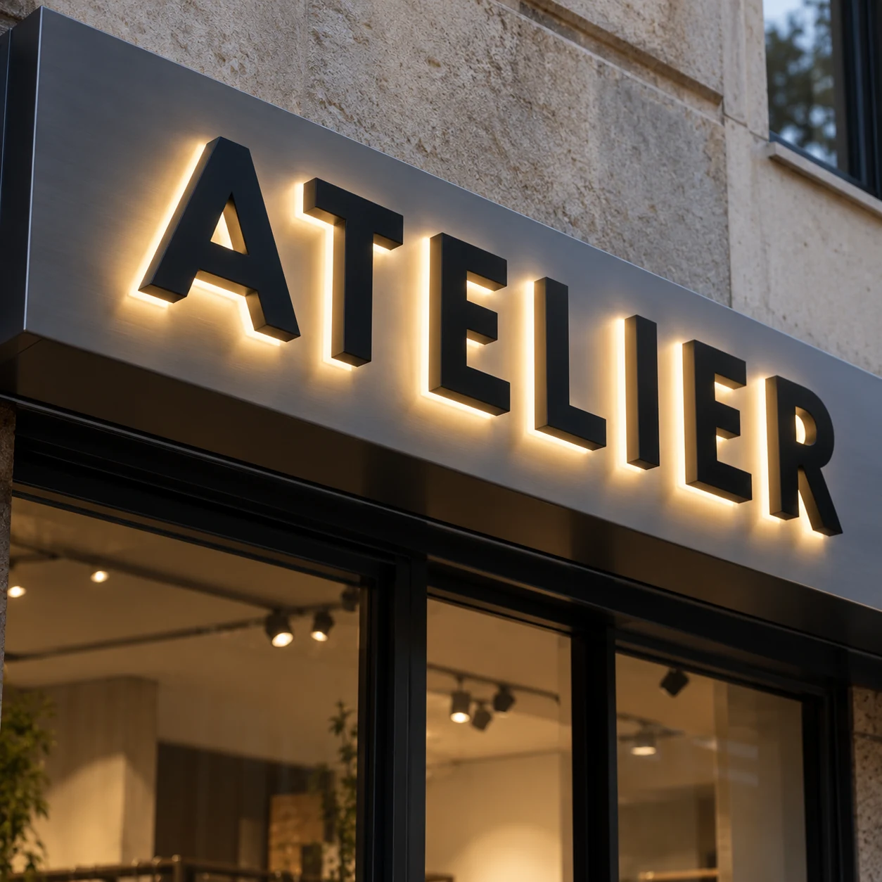 Lettres PVC rétroéclairées sur tôle tablette