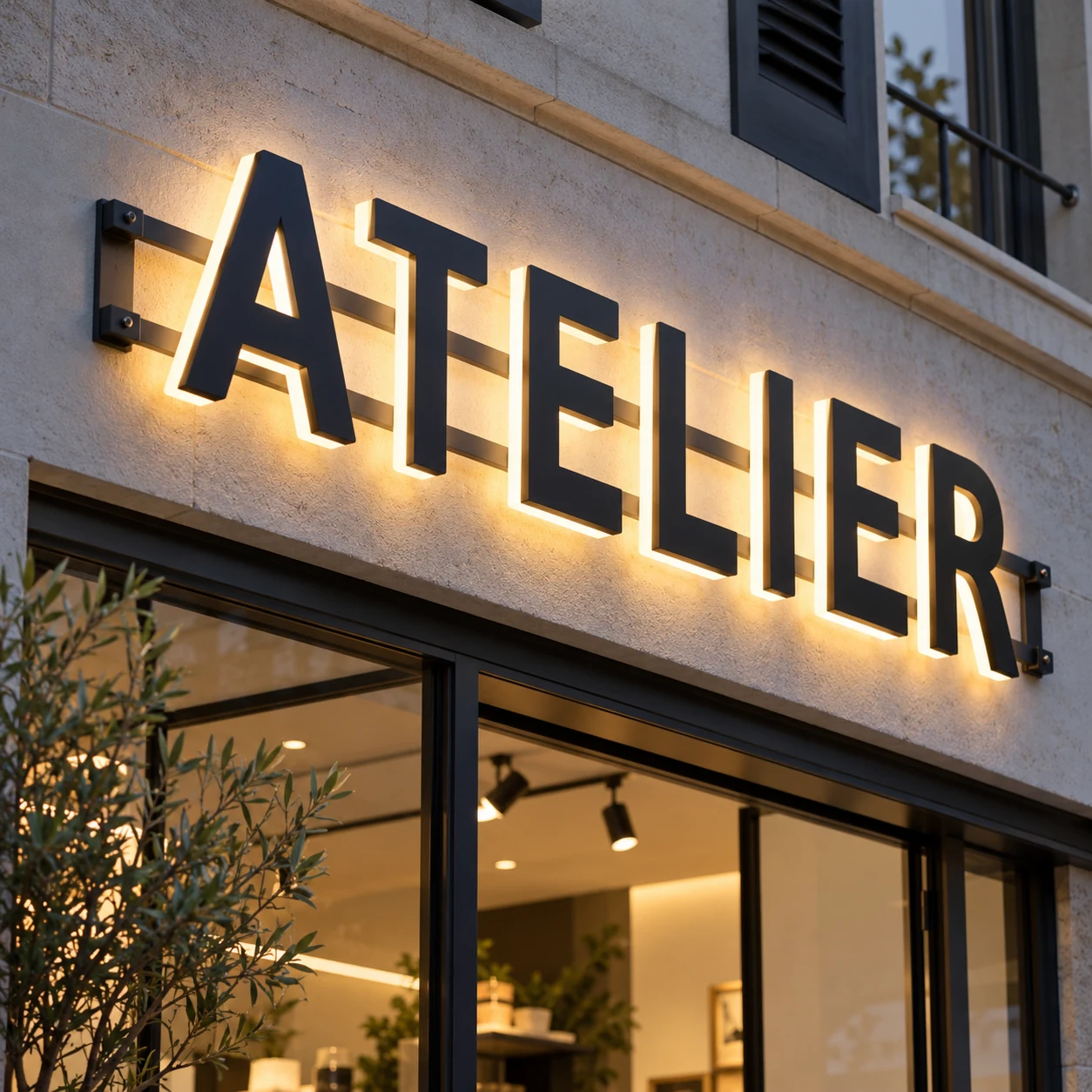 Lettres PVC rétroéclairées montées sur lisses
