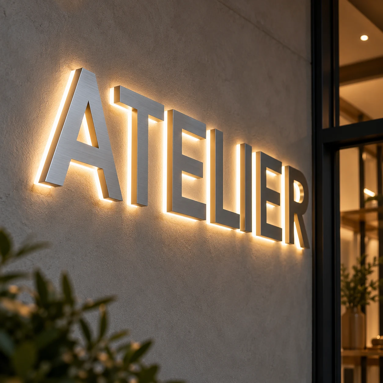 Lettres PMMA avec finition aluminium brossé