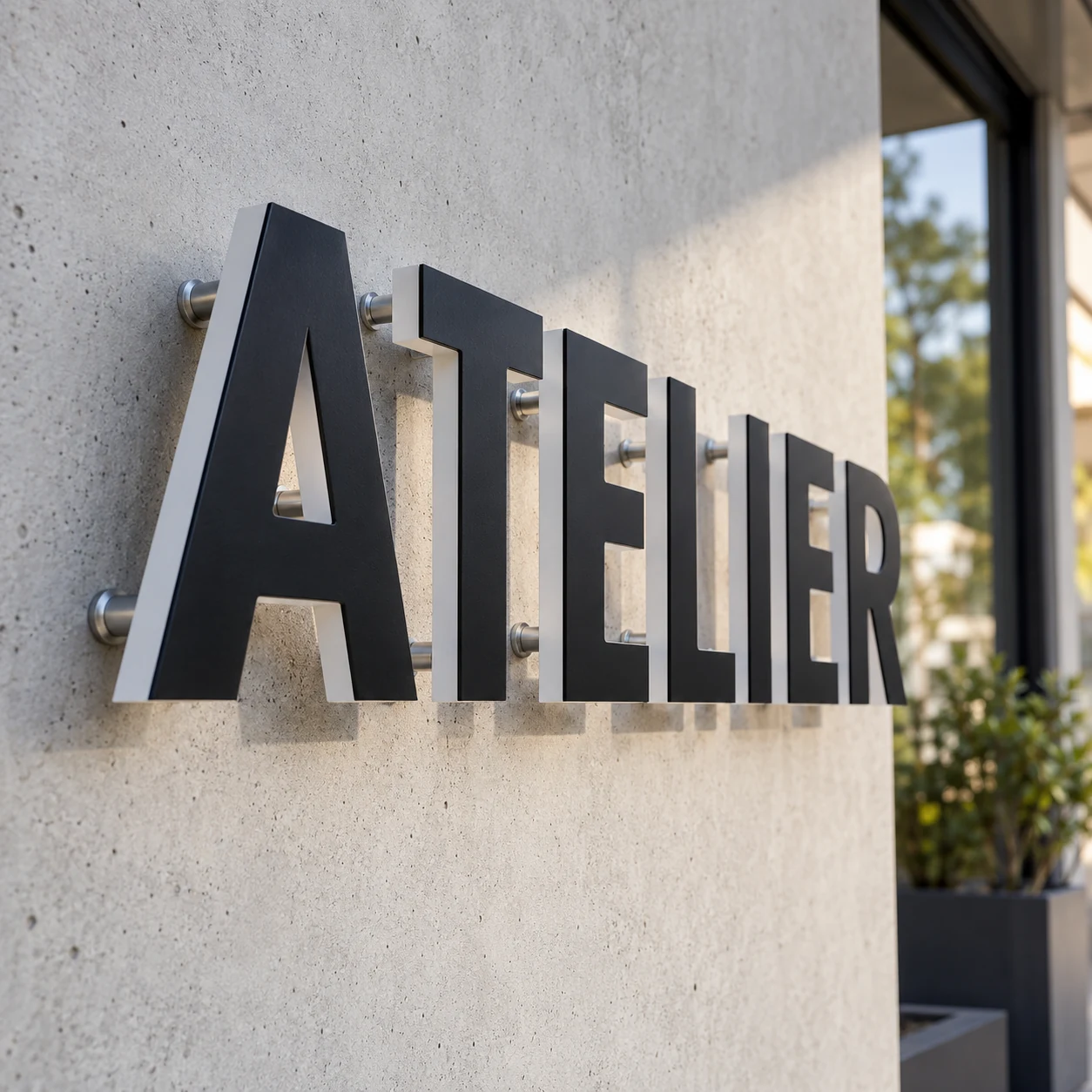 Lettres PVC fixées sur entretoises