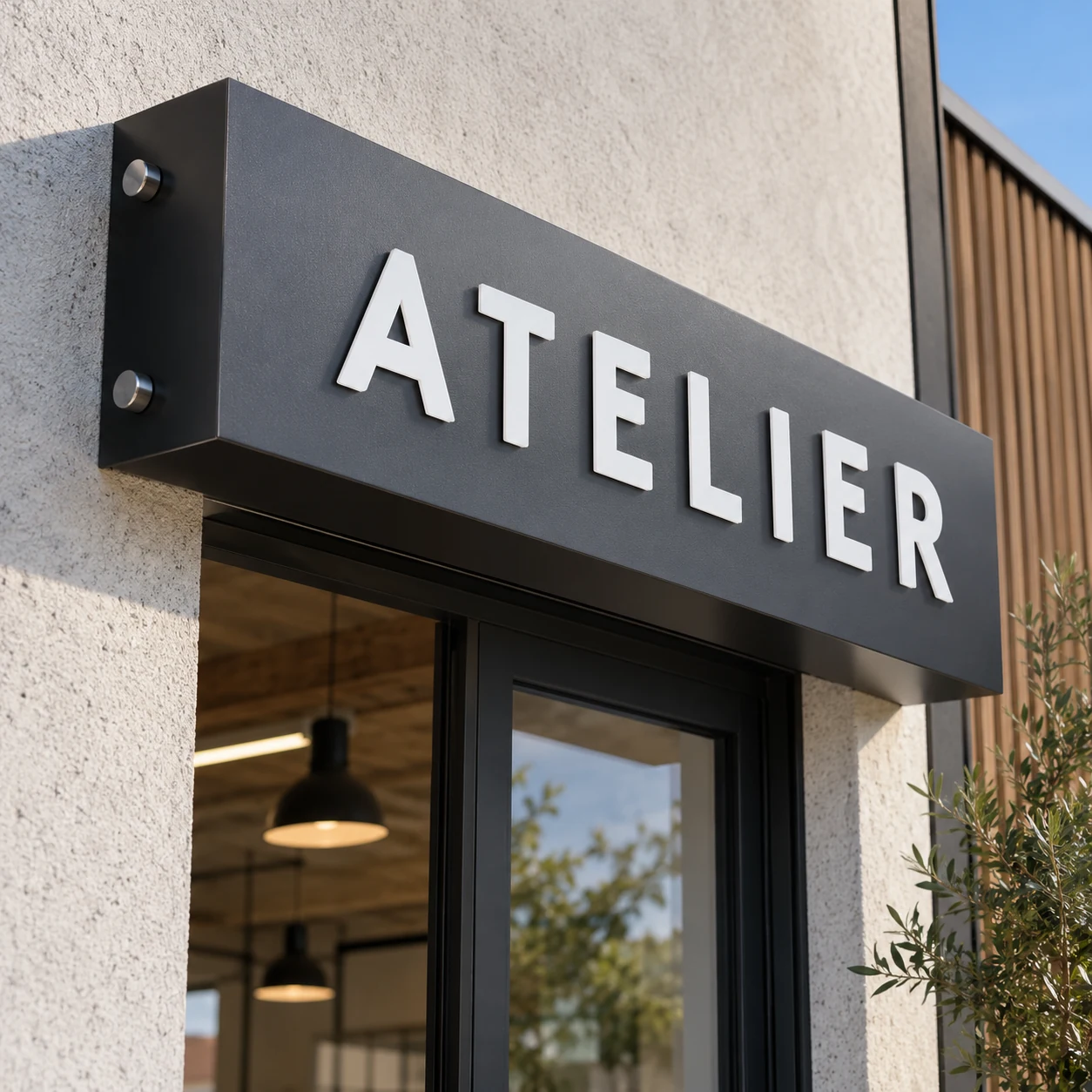 Tôle tablette droite avec lettres PVC laquées
