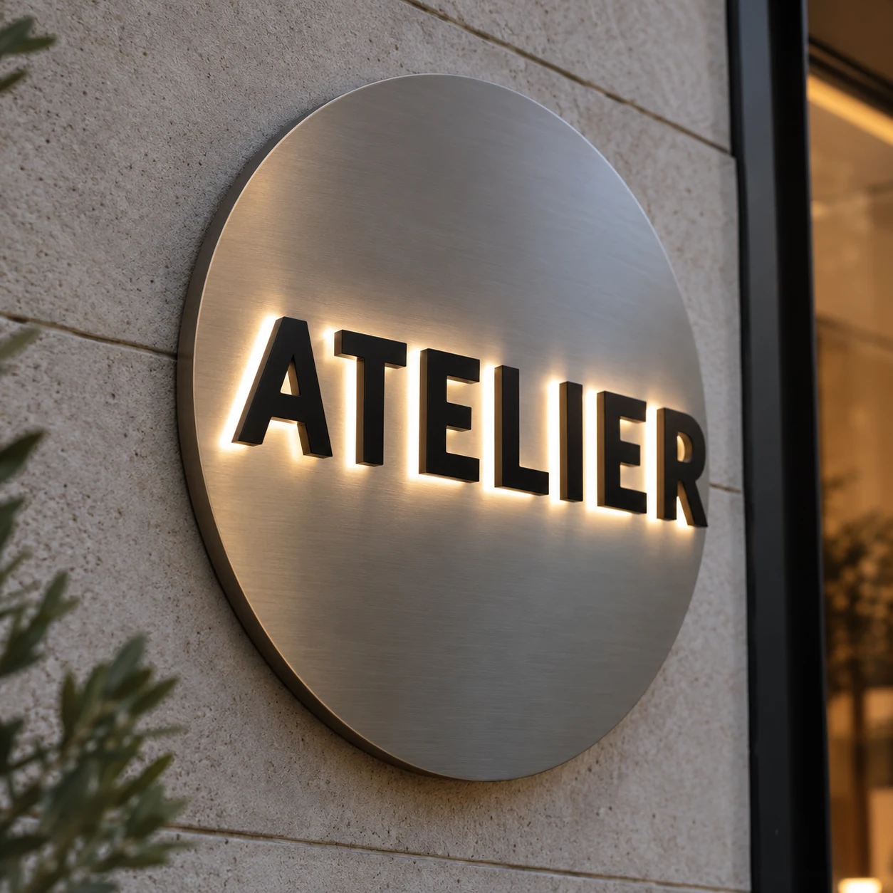 Lettres PVC rétroéclairées sur tôle ronde